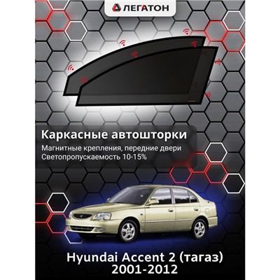 Каркасные автошторки Hyundai Accent 2, 2002-2012, передние (магнит), Leg0134