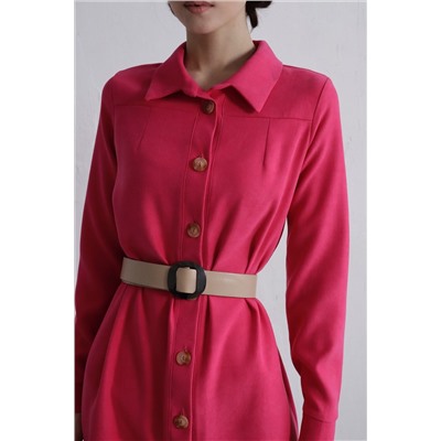24015 Платье-рубашка из микровельвета розовое (42, 44, 48)