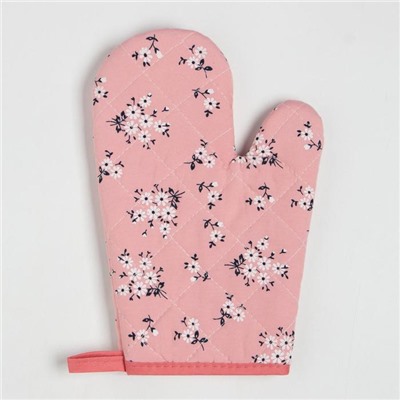 Кухонный набор Доляна «Цветы на розовом», прихватка, 17*17 см, рукавица 26*16 см,100% п/э