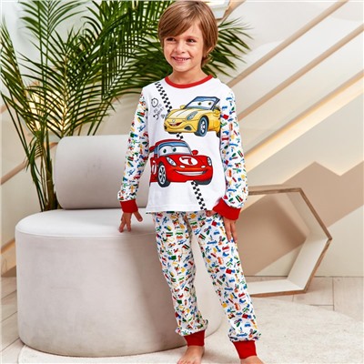 Пижама д/мал детская (фуфайка (лонгслив), брюки) Juno AW21BJ634 Sleepwear Boys белый машинки