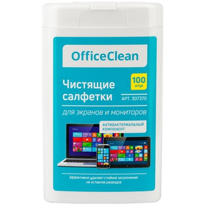 Влажные портативные чистящие салфетки OfficeClean для экранов и мониторов, 100шт. (малая плоская туба)