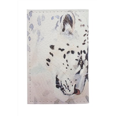 Обложка для 2-х карточек с принтом Eshemoda “Снежные барсы”,натуральная кожа