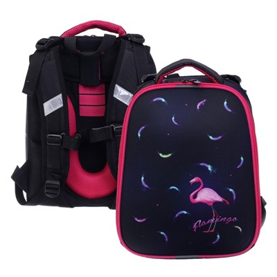Рюкзак каркасный Stavia "Фламинго мини", 38 х 30 х 16 см, эргономичная спинка, чёрный, синий, розовый