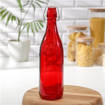 Бутылка стеклянная для масла с бугельным замком «Галерея», 1,11 л, 32 см, цвет МИКС