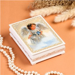 Шкатулка «Ангел с птицей», белая, 10×14 см, лаковая миниатюра