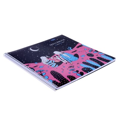 Тетрадь-скетчбук 290х290 мм, 32 листа на гребне "Под звездным небом", обложка мелованный картон, глянцевая ламинация, блок 160 г/м², с пошаговыми эскизами