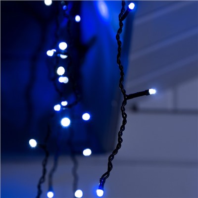 Гирлянда «Бахрома» 3 × 0.6 м, IP44, УМС, тёмная нить, 160 LED, свечение бело-синее, мигание, 220 В