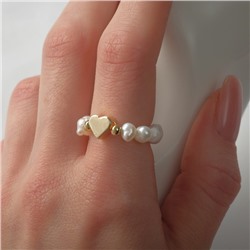 Кольцо сердечко "МИКС камней" (жемчуг крупный, гематит), цвет золото, 16 размер