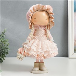 Кукла интерьерная "Малышка в чепчике и платье в горох, с корзиной цветов" 36х14х16 см
