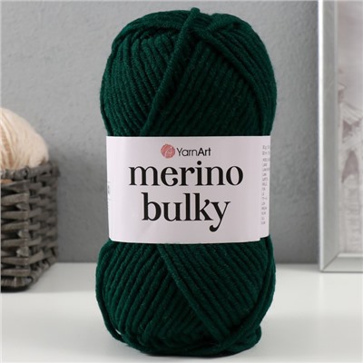 Пряжа "Merino bulky" 25% шерсть 75% акрил 100м/100гр (590 темн.зеленый)