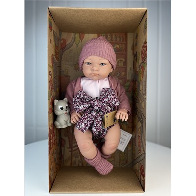 Пупс Дженни, в вязаной малиновой кофте, шапочке и носках, 47 см, арт. 46401