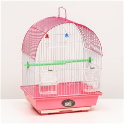 Клетка для птиц овальная с кормушками, 30 х 23 х 39 см, розовая