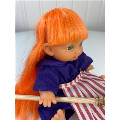 Пупс-мини "Ведьмочка", с оранжевыми волосами, в красной шляпе, 18 см. арт. 138U-9