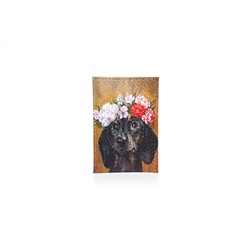 Обложка для одной карточки с принтом Eshemoda “Портрет таксы”, натуральная кожа