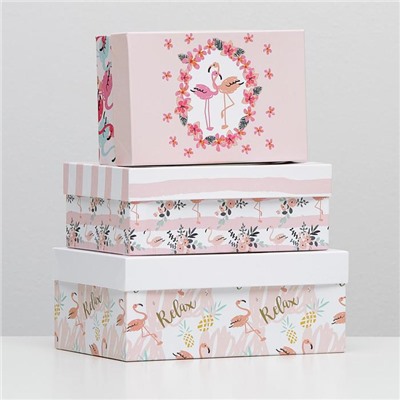 Набор коробок 3 в 1 "Парочка фламинго", 23 х 16 х 9,5 - 19 х 12 х 6,5 см