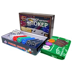 Premium Poker Набор для покера Holdem Light, 300 фишек, карты+сукно, жестяная коробка