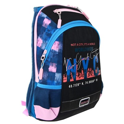 Рюкзак молодёжный Across Merlin NYC, 43 х 29 х 15 см, эргономичная спинка, чёрный, синий, розовый