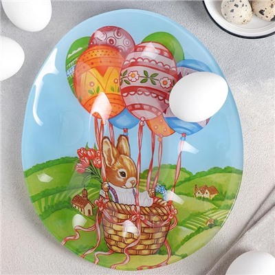 Подставка стеклянная для яиц 10 ячеек Доляна «Пасхальный кролик», 24×20,5 см