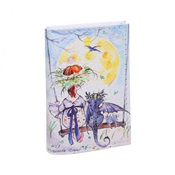 Обложка для 2-х карточек с принтом Eshemoda “Дракон и девочка на качелях”, натуральная кожа