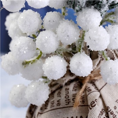 Декор "Зимнее очарование" белые ягоды, шишки в мешочке 22 см