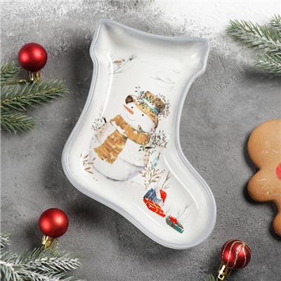 Блюдо сервировочное Доляна «Рождественский снеговик», 20×15,5×3 см, цвет белый