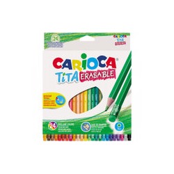 Карандаши цветные пластиковые стираемые Carioca "Tita Erasable", 24цв., заточен., картон, европодвес