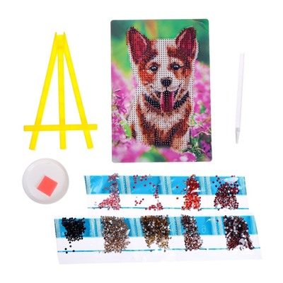 Алмазная мозаика с частичным заполнением на подставке «Собака в цветах», 13 х 19 см, картон