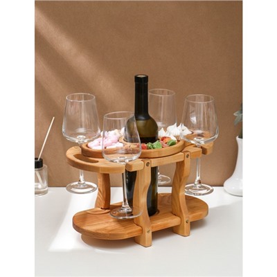 Столик - поднос для вина со съёмной менажницей на 4 персоны Adelica, 35×19×1,8 см, высота 21 см, берёза