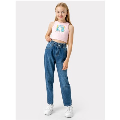Прямые свободные джинсы синего цвета для девочек