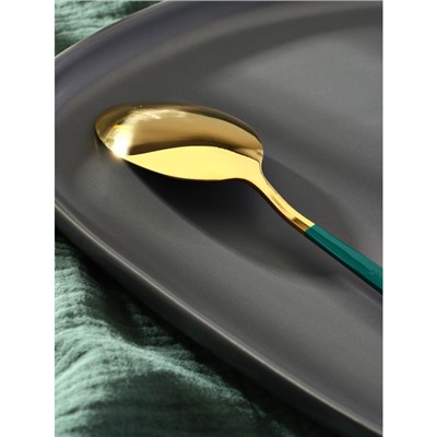 Ложка столовая из нержавеющей стали Magistro «Блинк», 22×4 см, на подвесе, цвет золотой, зеленая ручка