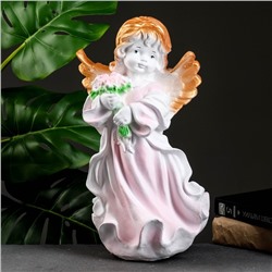 Фигура "Ангел в платье с букетом" бело-розовый 20х21х36см