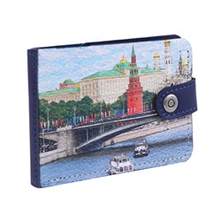 Портмоне Slim с принтом Eshemoda “Кремль. Каменный мост”, натуральная кожа, цвет синий