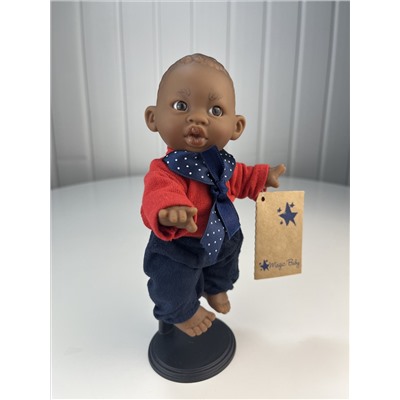 Кукла Джестито "Инфант", 18 см, в красной кофте с бантом, темнокожий, арт. 10000U-6