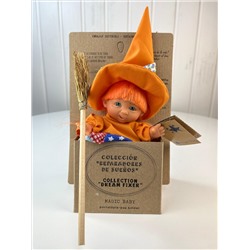 Пупс-мини "Ведьмочка", в оранжевом платье и шляпе, 18 см. арт. 138U-1