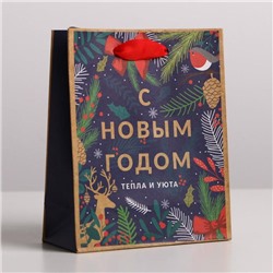 Пакет крафтовый вертикальный «Новогодний лес», S 12 × 15 × 5.5 см