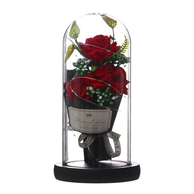 Ночник колба "Букет красных роз" LED от батареек 3хААА 11х11х22 см