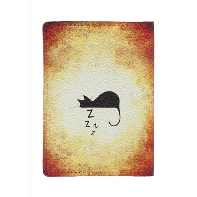 Обложка на паспорт с принтом Eshemoda “Спящий кот”, натуральная кожа, цвет коричневый