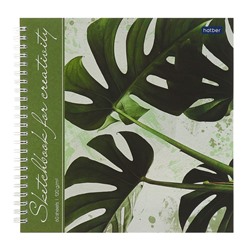 Тетрадь-скетчбук 210 x 210 мм, 60 листов на гребне "Тропические листья", твёрдая обложка, блок 120 г/м², с пошаговыми эскизами