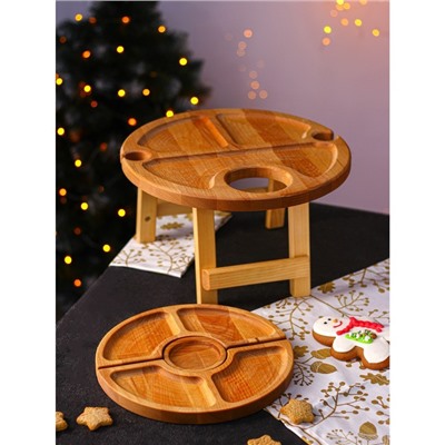 Подарочный набор деревянной посуды Adelica «Винный», столик для вина d=32 см, менажница d=25 см, подсвечник d=8 см, берёза