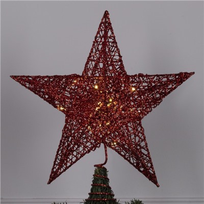 Светодиодная верхушка на ёлку «Звезда красная» 25 см, 20 LED, батарейки CR2032х2, свечение тёплое белое