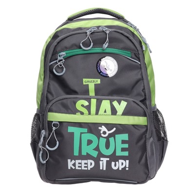 Рюкзак школьный Grizzly, 39 х 28 х 19 см, эргономичная спинка, отделение для ноутбука, серый, салатовый