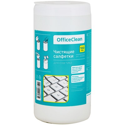 Салфетки чистящие влажные OfficeClean, для пластика, в тубе, 100шт.