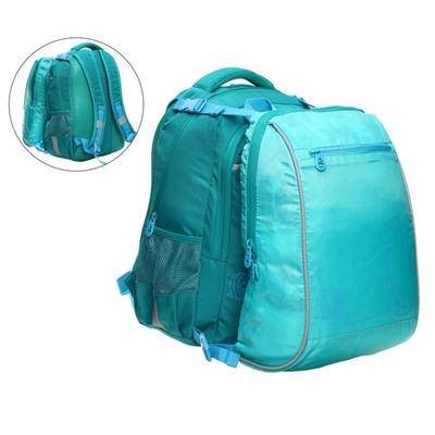 Рюкзак школьный Grizzly + мешок для обуви, 39 х 30 х 20 см, эргономичная спинка, бирюзовый