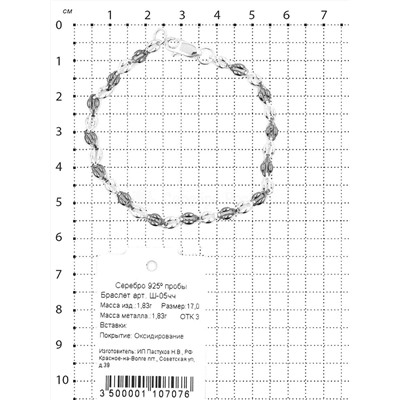 Браслет из чернёного серебра 925 пробы ш-05чч