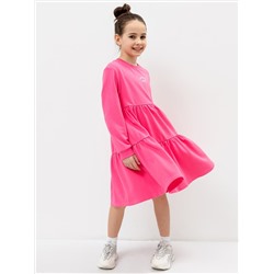 Платье для девочек многоярусное в розовом цвете с печатью