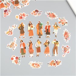 Наклейки для творчества "Девушки и цветы. Оранжевое настроение"4х8 см н-р 40 шт 0,5х12х8 см