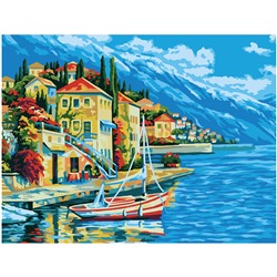 Картина по номерам на картоне ТРИ СОВЫ "Город у моря", 30*40, с акриловыми красками и кистями
