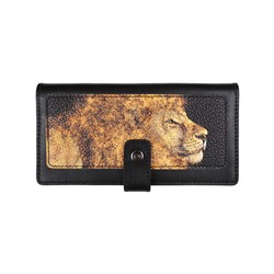 Кошелек с принтом Eshemoda”Золотой лев”, натуральная кожа, цвет чёрный