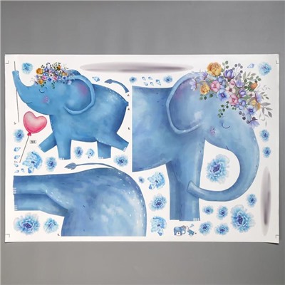 Наклейка пластик интерьерная "Голубые слоны" 60х90 см