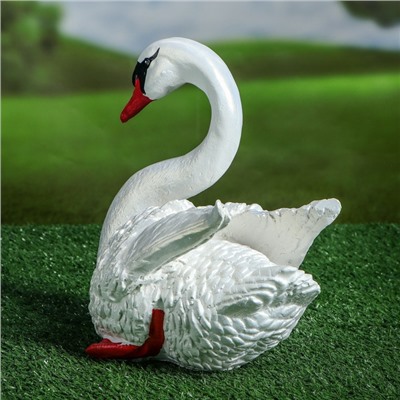 Садовая фигура "Лебедь", перламутровая, гипс, 24х16х24 см